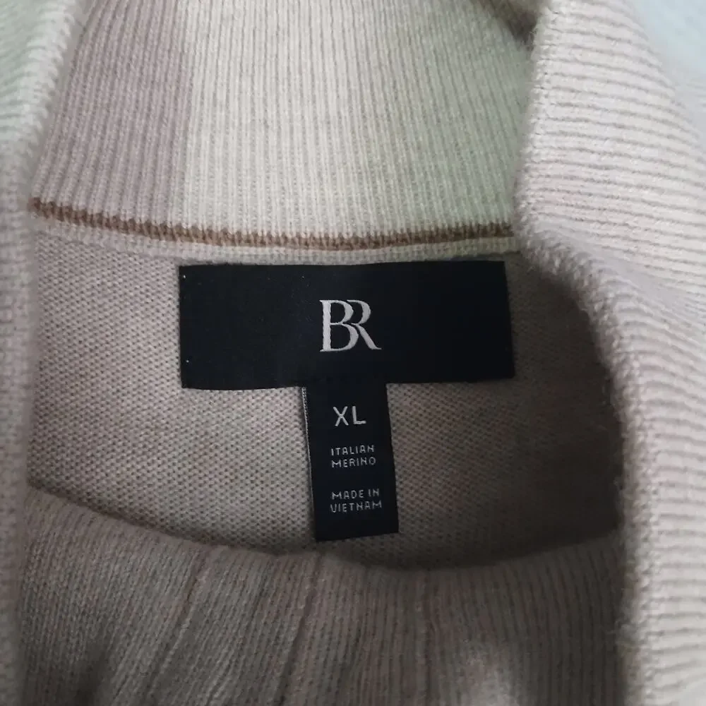 Banana Republic sweater XL Khaki Beige 100% merino wool 1/4 zip mock neck